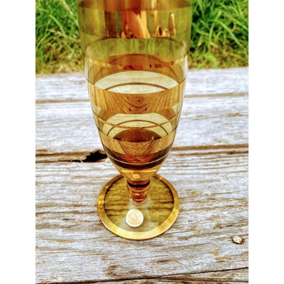 Vintage Glass Mid century Citrine Yellow Gold Stripe Bud Vase Romania - Picture 4 of 11